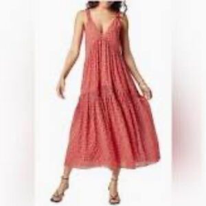 Joie Tea Rose Cotton Tiered Midi Dress, V-Neck, Size XL